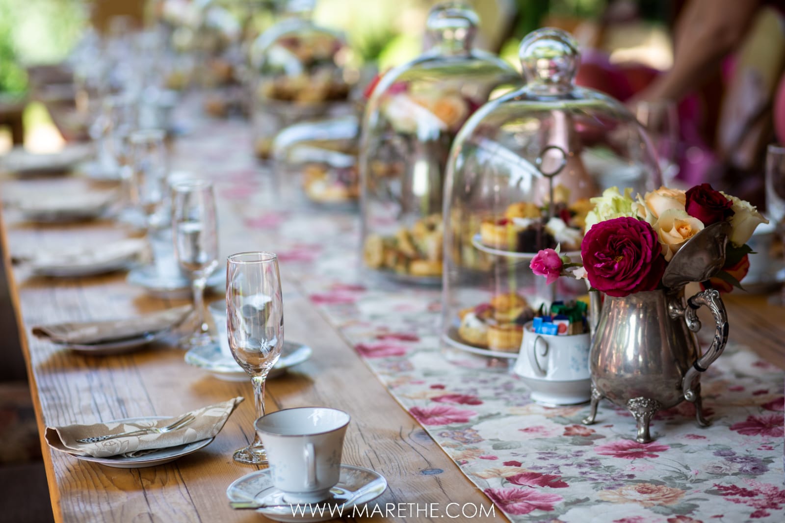 Outdoor tea table with florals