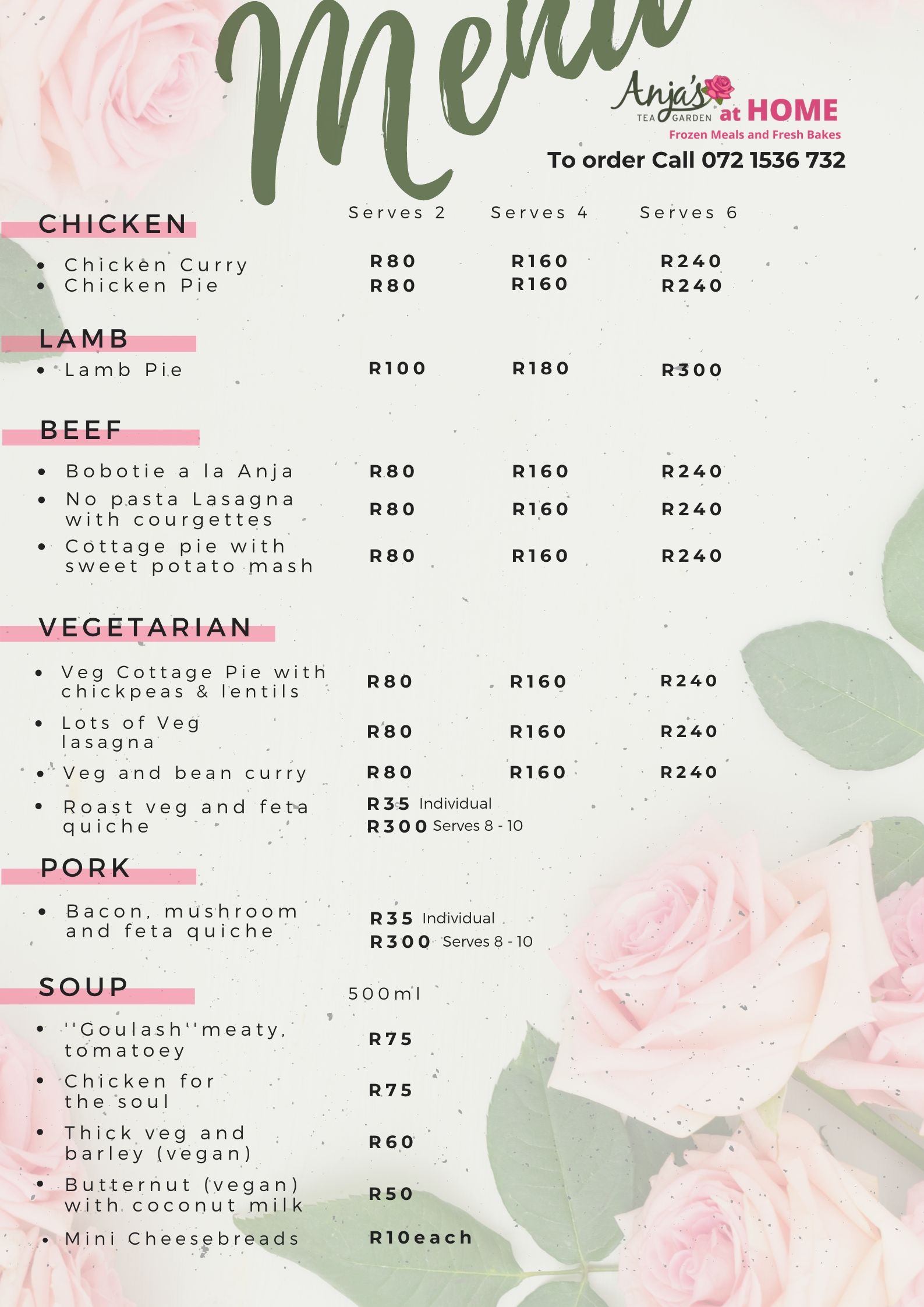 Anjas @ Home Menu p1 Frozen foods and Fresh bakes menu